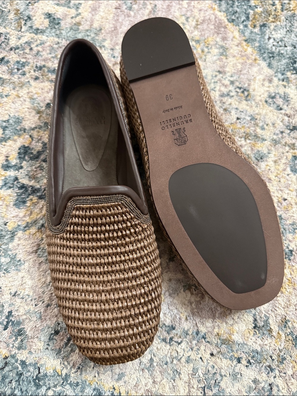 New Women’s Woven Brown Raffia Flats